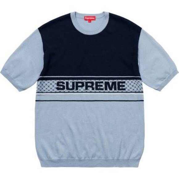 Supreme Chest Logo S/S 18 Knit Top Light Blue - Picture 1 of 2